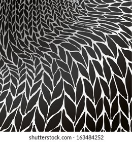 Vector illustration of abstract grey scale  black and white 3d dimensional drawing. Abstract waterfall, flowing, mountain, hand drawn.