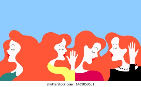 Vector illustration of abstract group of gossip women talking
