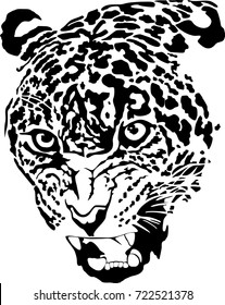 Vector illustration of abstract growling Jaguar. Jaguar head black isolated on white background