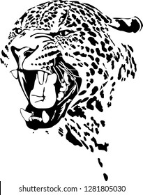 Vector illustration of abstract growling leopard. leopard head black isolated on white background