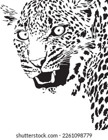 Vector illustration of abstract growling leopards muzzle. leopard head black isolated on white background