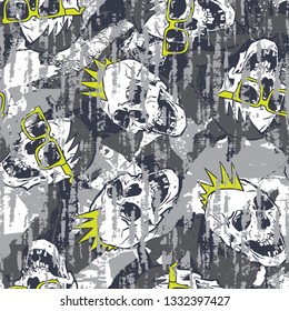 Vector illustration abstract grunge background with skulls for cloth or card - Vector seamless pattern