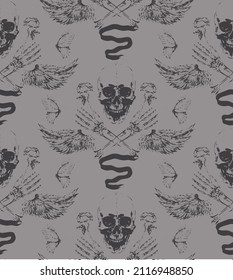 
Vector illustration abstract grunge background with skulls for fabric or card