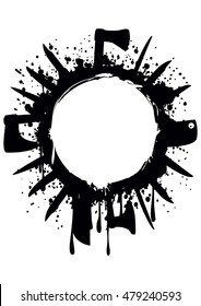 Vector illustration abstract grunge frame with knife axe hatchet