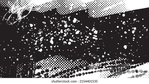 ilustración vectorial de fondo angustiado en blanco y negro de medio tono abstracto
