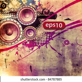 vector illustration of abstract grunge loudspeakers.