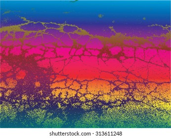 Vector illustration of abstract grunge texture. Pattern, wallpaper, rainbow, spectrum, colorful. Distressed, distorted graphic backdrop.