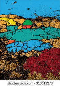 Vector illustration of abstract grunge texture. Pattern, wallpaper, rainbow, spectrum, colorful. Distressed, distorted graphic backdrop.