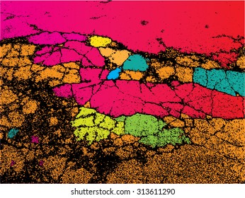 Vector illustration of abstract grunge texture. Pattern, wallpaper, rainbow, spectrum, colorful. Distressed, distorted graphic backdrop.