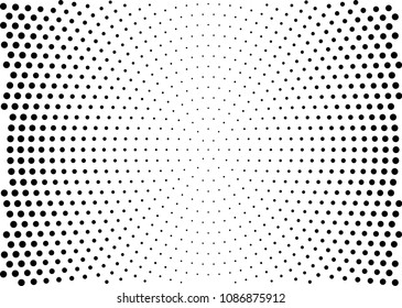 Vector illustration, abstract halftone backdrop in white and black tones in pop art style, monochrome geometric background with circles