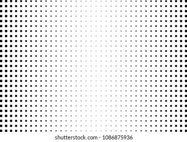 Vector illustration, abstract halftone backdrop in white and black tones in pop art style, monochrome geometric background with squares