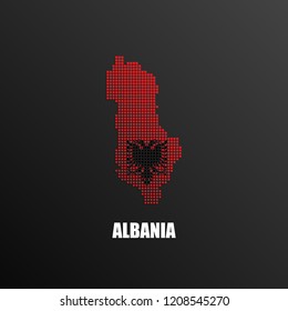 Vector illustration of abstract halftone map of Albania made of square pixels with Albanian national flag colors for your graphic and web design
