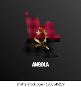 Vector illustration of abstract halftone map of Angola made of square pixels with Angolan national flag colors for your graphic and web design
