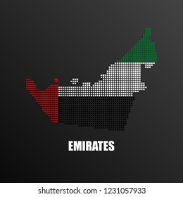 Vector illustration of abstract halftone map of United Arab Emirates made of square pixels with UAE national flag colors for your graphic and web design