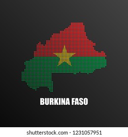 Vector illustration of abstract halftone map of Burkina Faso made of square pixels with national flag colors for your graphic and web design