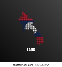 Vector illustration of abstract halftone map of Laos made of square pixels with Laotian national flag colors for your graphic and web design
