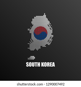 Vector illustration of abstract halftone map of South Korea made of square pixels with South Korean national flag colors for your graphic and web design