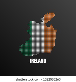 Vector illustration of abstract halftone map of Ireland made of square pixels with Irish national flag colors for your graphic and web design
