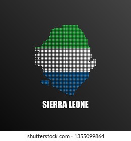 Vector illustration of abstract halftone map of Sierra Leone made of square pixels with national flag colors for your design