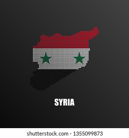 Vector illustration of abstract halftone map of Syria made of square pixels with Syrian national flag colors for your design