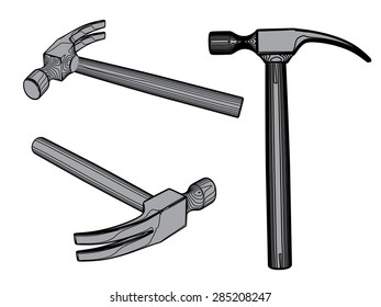 Vector illustration of abstract Hammer in different positions. Isolated.