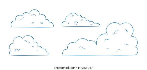 Vector illustration of abstract hand drawn Cumulus clouds, flat design.