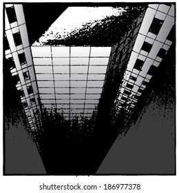 Vector illustration of abstract hand drawn building image in perspective.