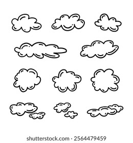 Vector Illustration of Abstract Hand Drawn Doodle Clouds, Sky Shape Vector Collection, Vector Set 