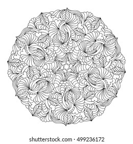 Vector illustration of abstract hand drawn mandala.Coloring page for adult.