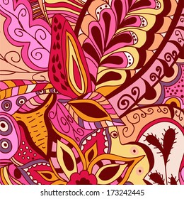 vector illustration abstract hand-drawn shapes pattern, wavy background. Floral theme.