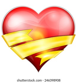 Vector illustration of abstract heart with golden ribbon
