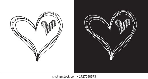 Vector Illustration of Abstract Heart Love Line Art Design in Black and White Background