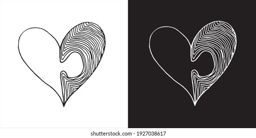 Vector Illustration of Abstract Heart Love Line Art Design in Black and White Background