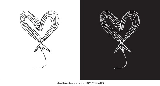 Vector Illustration of Abstract Heart Love Line Art Design in Black and White Background