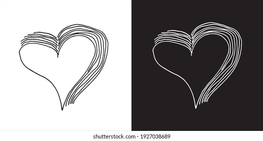 Vector Illustration of Abstract Heart Love Line Art Design in Black and White Background