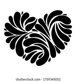 vector illustration, abstract heart with ornament, drawing in black, tattoo, isolate on a white background