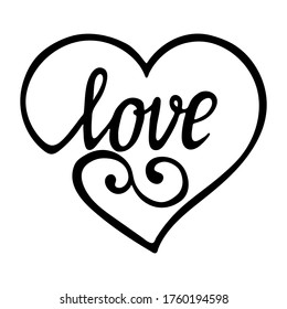 vector illustration, abstract heart with ornament, drawing in black, tattoo, isolate on a white background