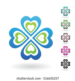 Vector Illustration of Abstract Heart Shaped Four Leaf Clover isolated on a white background
