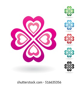 Vector Illustration of Abstract Heart Shaped Four Leaf Clover isolated on a white background