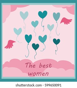 Vector illustration with abstract hearts and clouds on the color background. Handmade custom text placed on clouds. Art with comfortable words is perfect for textile or gift wrapping, card, invitation