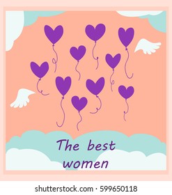 Vector illustration with abstract hearts and clouds on the color background. Handmade custom text placed on clouds. Art with comfortable words is perfect for textile or gift wrapping, card, invitation
