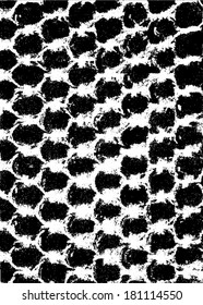 Vector illustration of abstract hexagon black and white geometric pattern. Hand drawn, frottage, distressed, distorted.