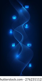 Vector illustration of abstract hi tech vertical background with flowing data of online marketing strategic.