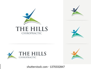 vector illustration of abstract hills and happy human icon for natural health care business