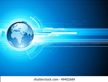 Vector illustration of abstract hi-tech Background with Glossy Earth Globe