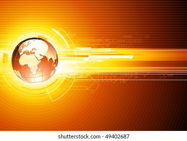 Vector illustration of abstract hi-tech Background with Glossy Earth Globe