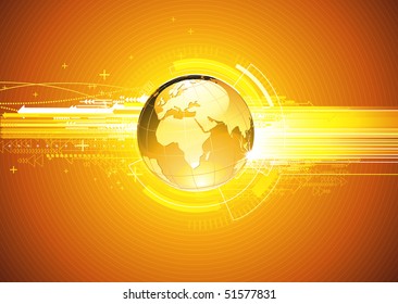 Vector illustration of abstract hi-tech Background with Glossy Earth Globe