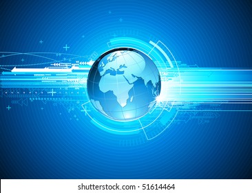 Vector illustration of abstract hi-tech Background with Glossy Earth Globe