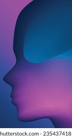 vector illustration of abstract human face in purple and blue colors