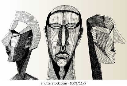 A vector illustration of abstract human heads.